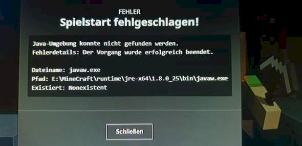 Minecraft error: Java environment not found