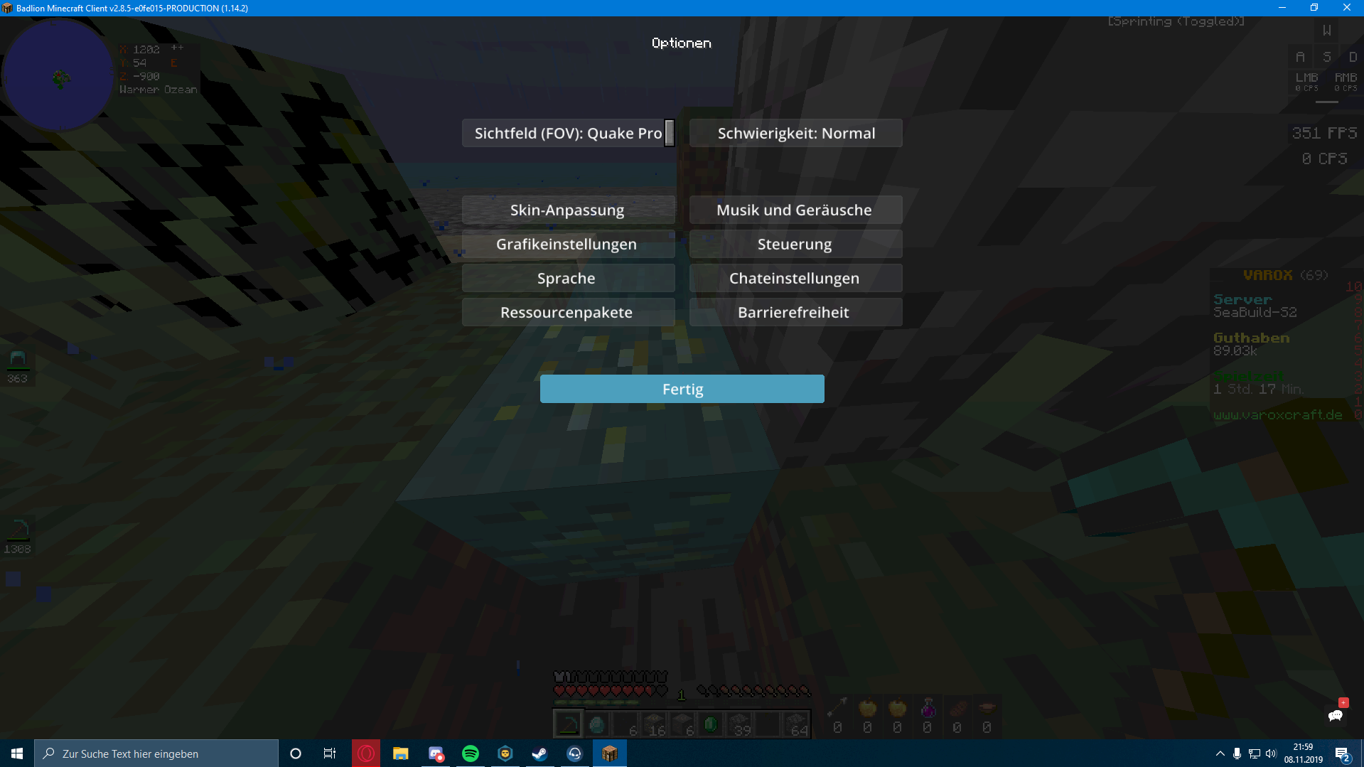 Minecraft less options