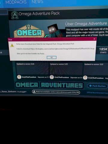Error downloading an Omega adventure pack file
