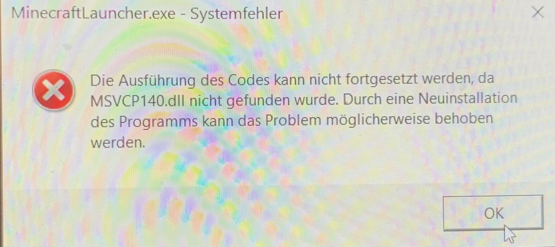 MinecraftLauncher.exe system error