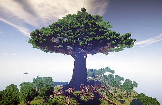 Minecraft world with big trees