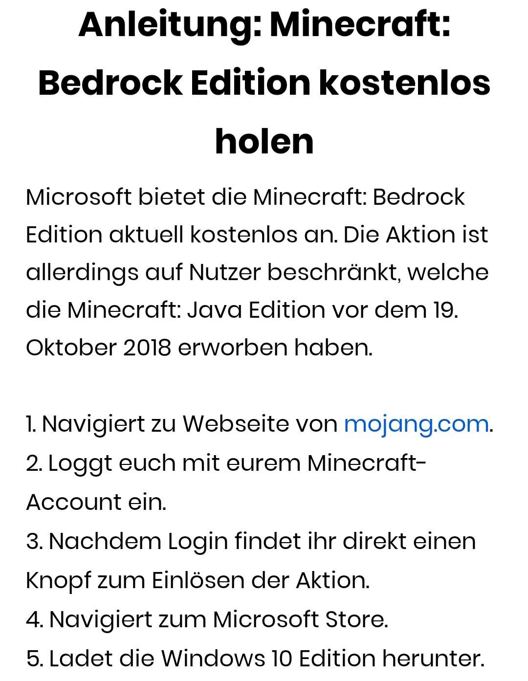 Minecraft Bedrock for free