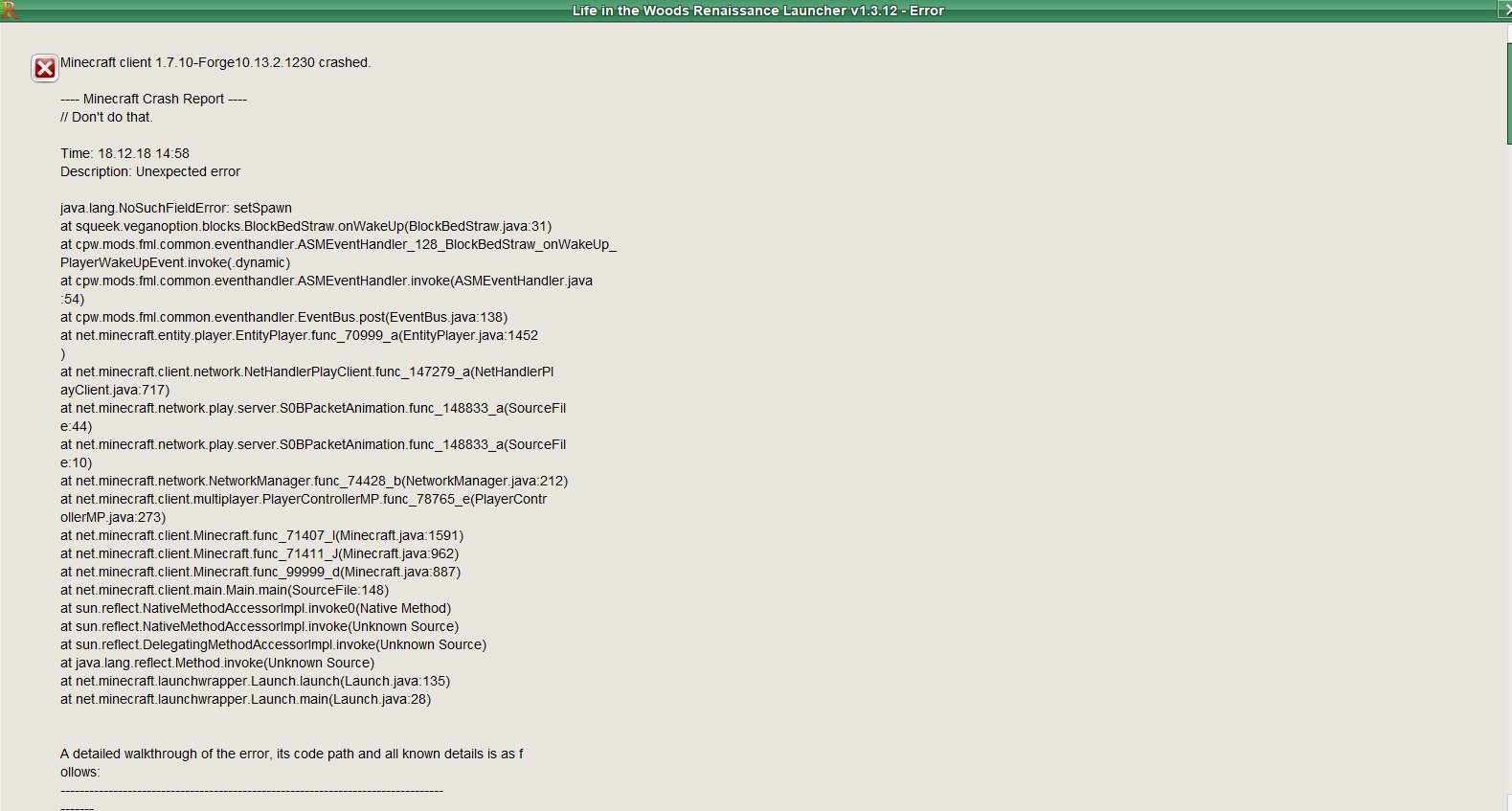 Minecraft Life in the woods crashes while using the bed