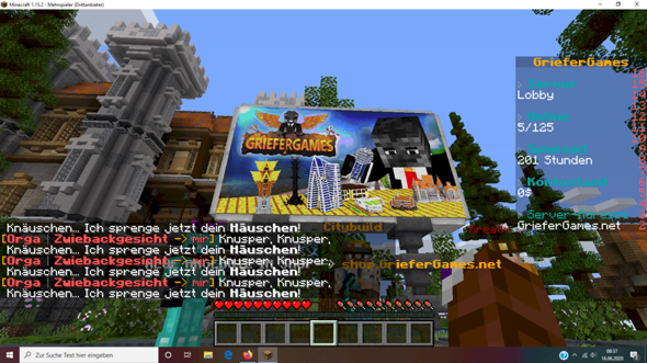 Why is GRIEFERGAMES CB 23 and 24 spotted on the minecraft server