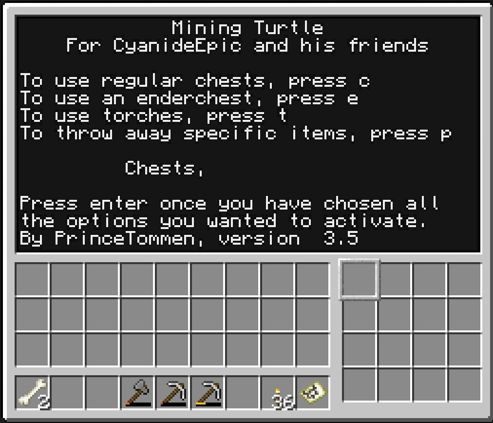 Minecraft Turtle program character set